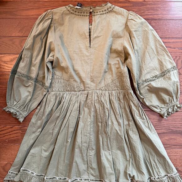 American Eagle Olive Green Long Sleeve Embroidered Dress size XXS NEW WITH TAGS - Picture 8 of 8